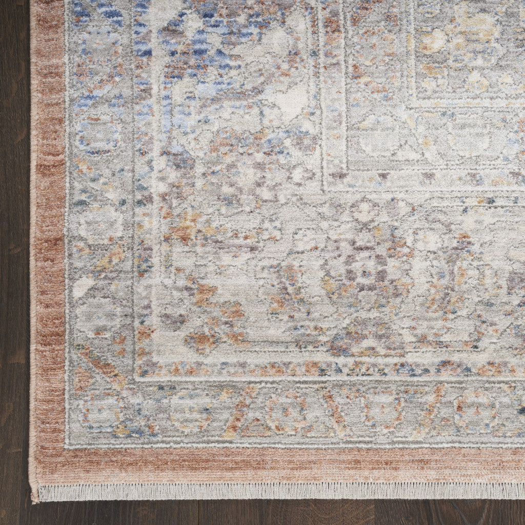 12' Brown and Blue Oriental Power Loom Distressed Runner Rug