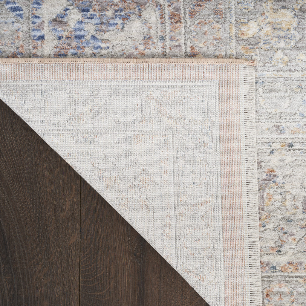 12' Brown and Blue Oriental Power Loom Distressed Runner Rug