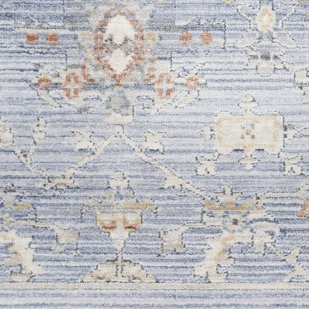 12' Blue and Ivory Oriental Power Loom Distressed Runner Rug