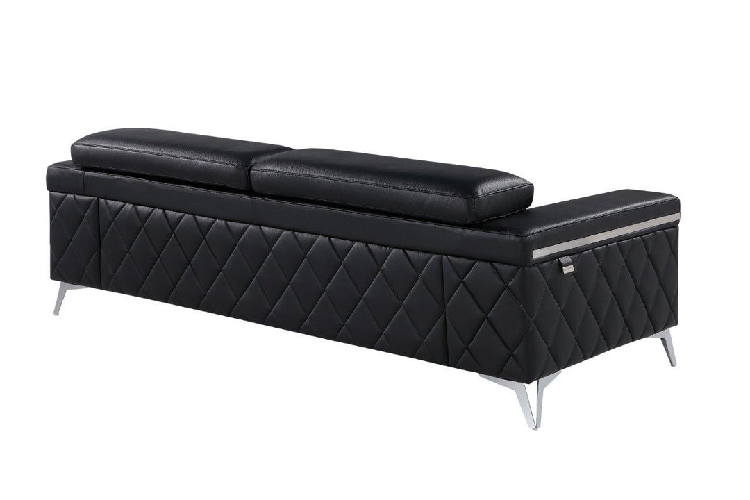 89" Black Italian Leather Sofa With Silver Legs