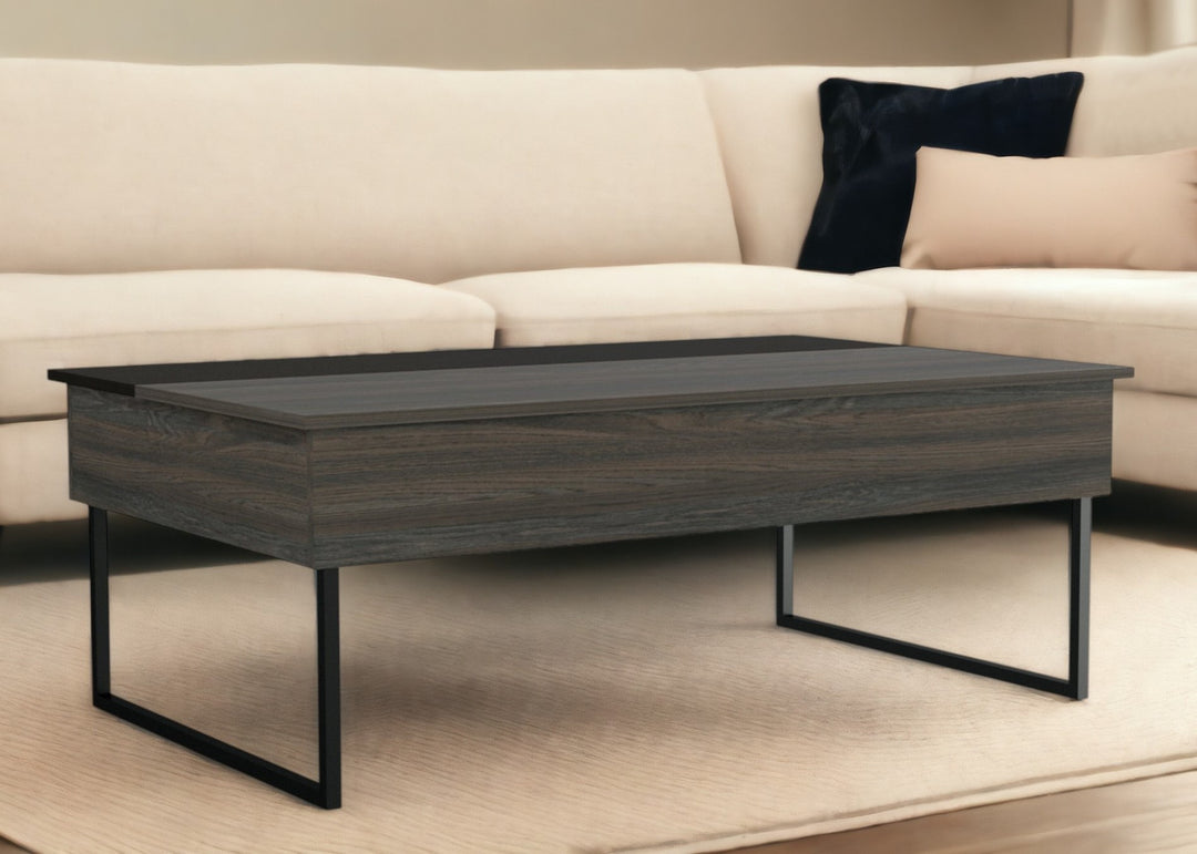 49-Inch Espresso And Black Wood And Metal Lift Top Coffee Table