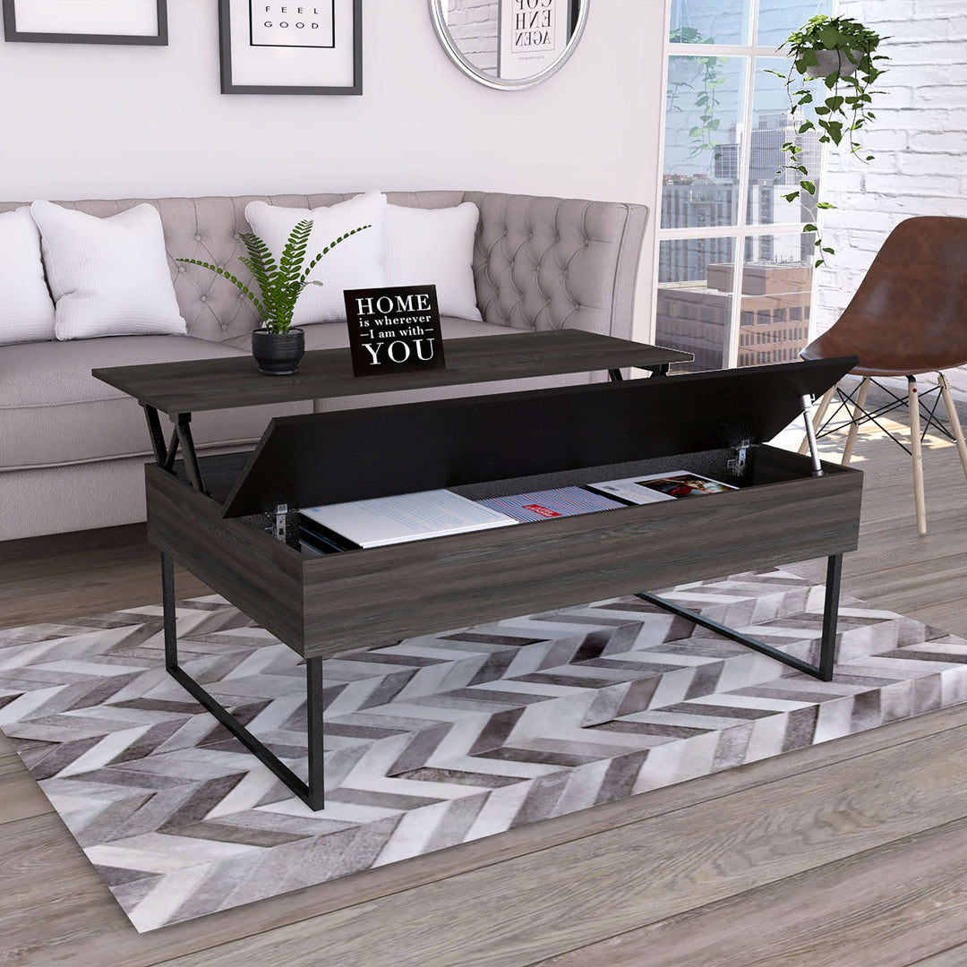 49-Inch Espresso And Black Wood And Metal Lift Top Coffee Table