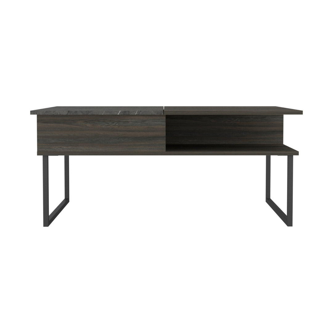 41" Espresso And Black Wood And Metal Lift Top Coffee Table With Shelf