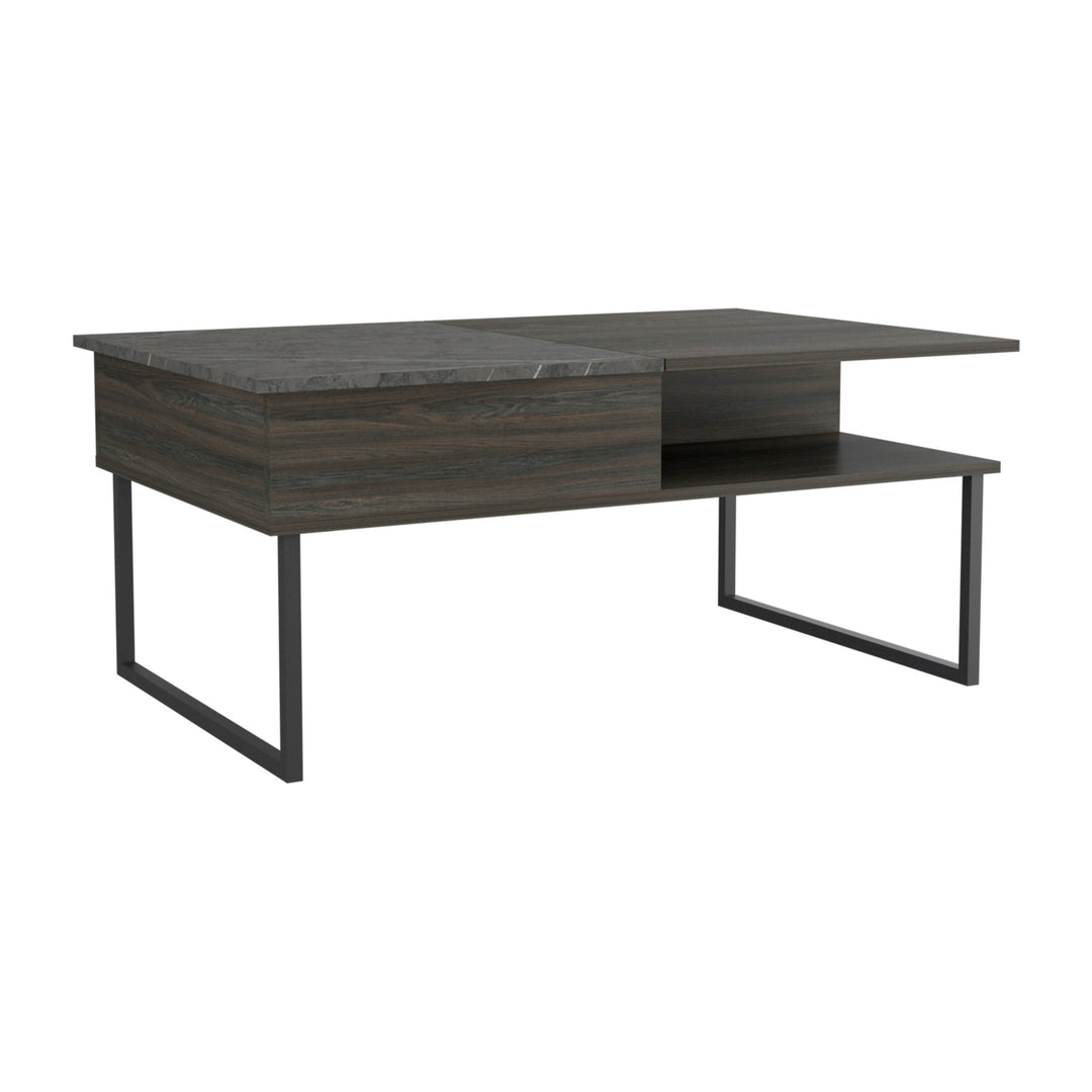 41" Espresso And Black Wood And Metal Lift Top Coffee Table With Shelf