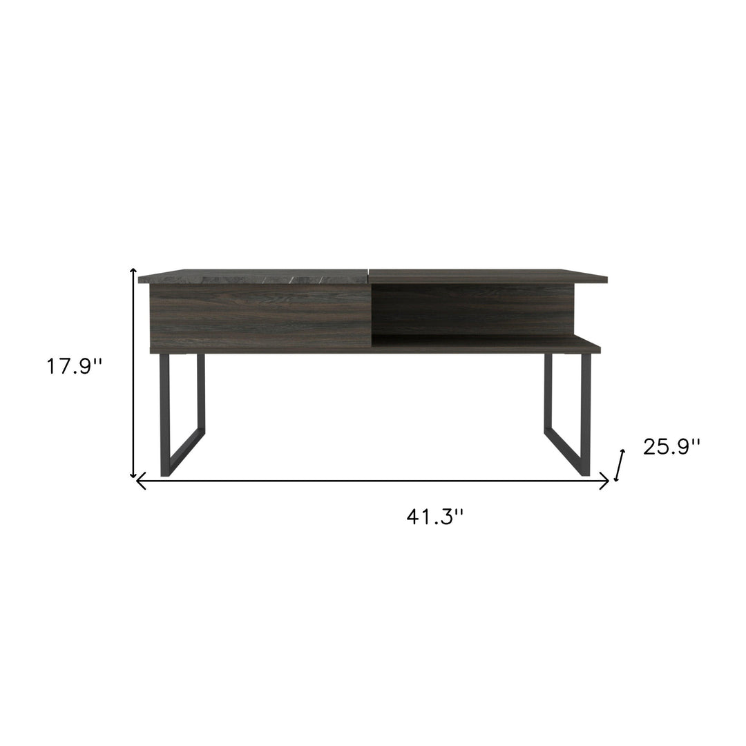 41" Espresso And Black Wood And Metal Lift Top Coffee Table With Shelf