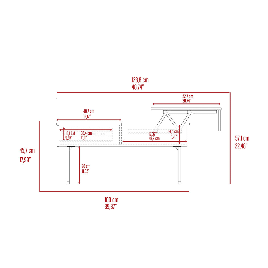 39" Espresso And Black Lift-Top Coffee Table with Drawer