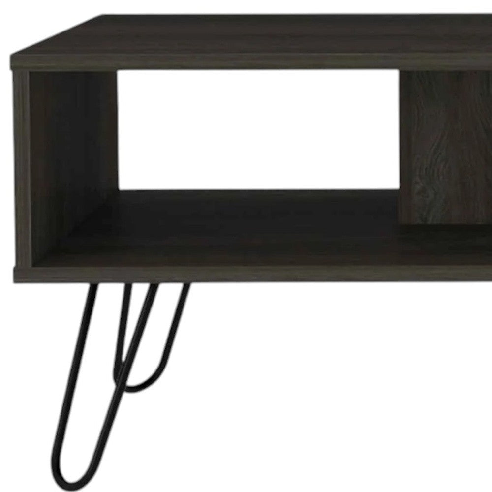 40" Espresso And Black Wood And Metal Coffee Table With Shelf