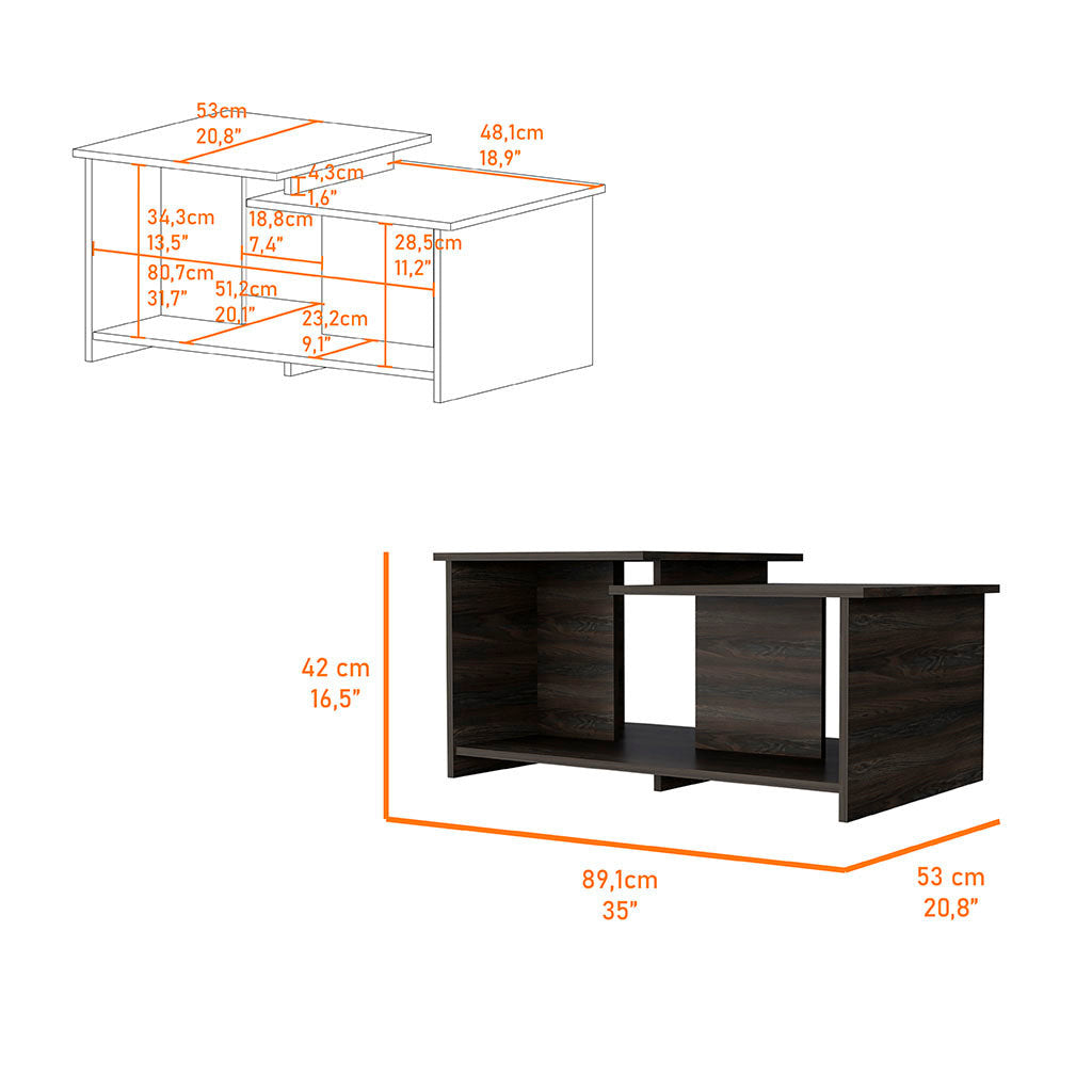 35" Espresso Wood Coffee Table With Shelf