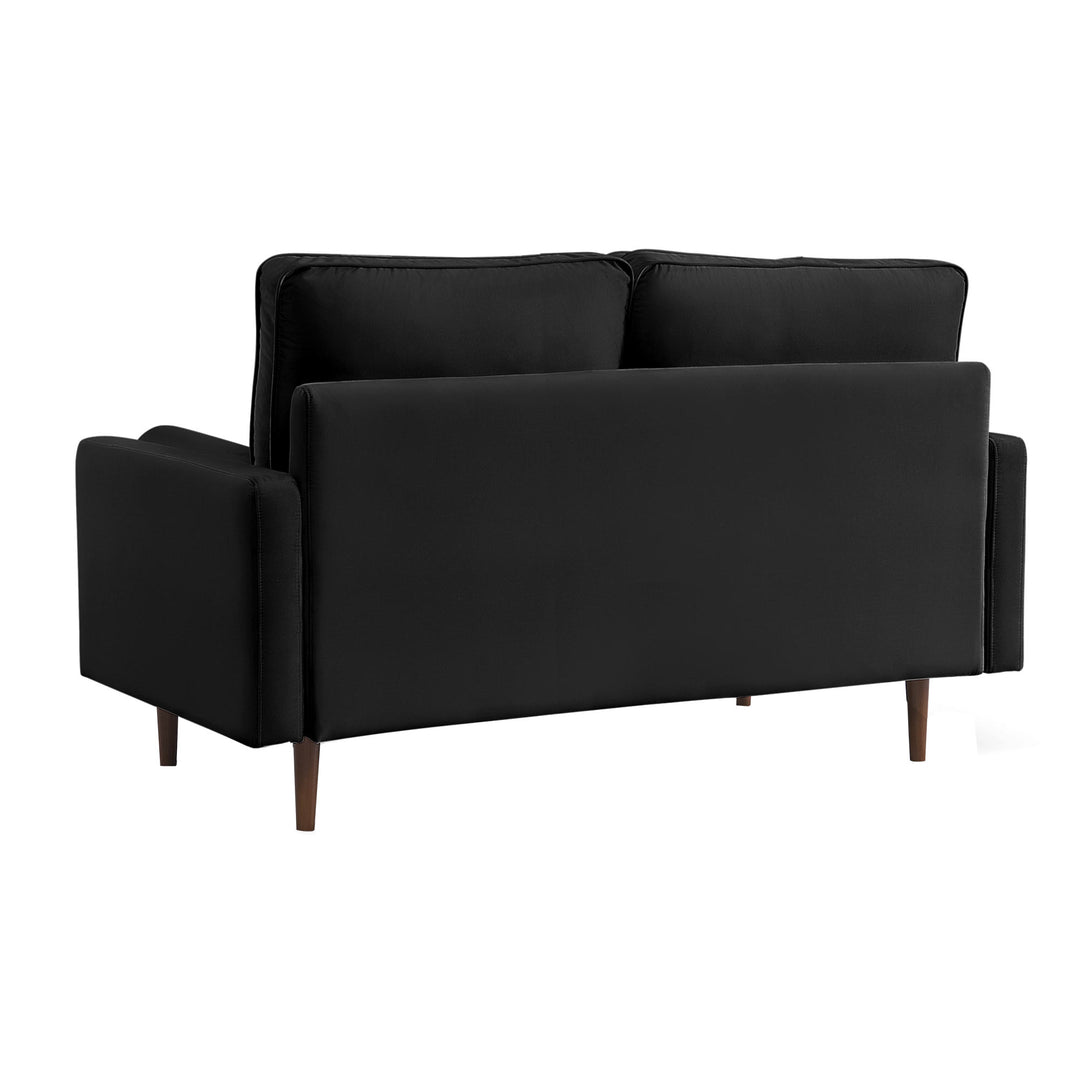 69" Black Velvet Sofa And Toss Pillows With Dark Brown Legs