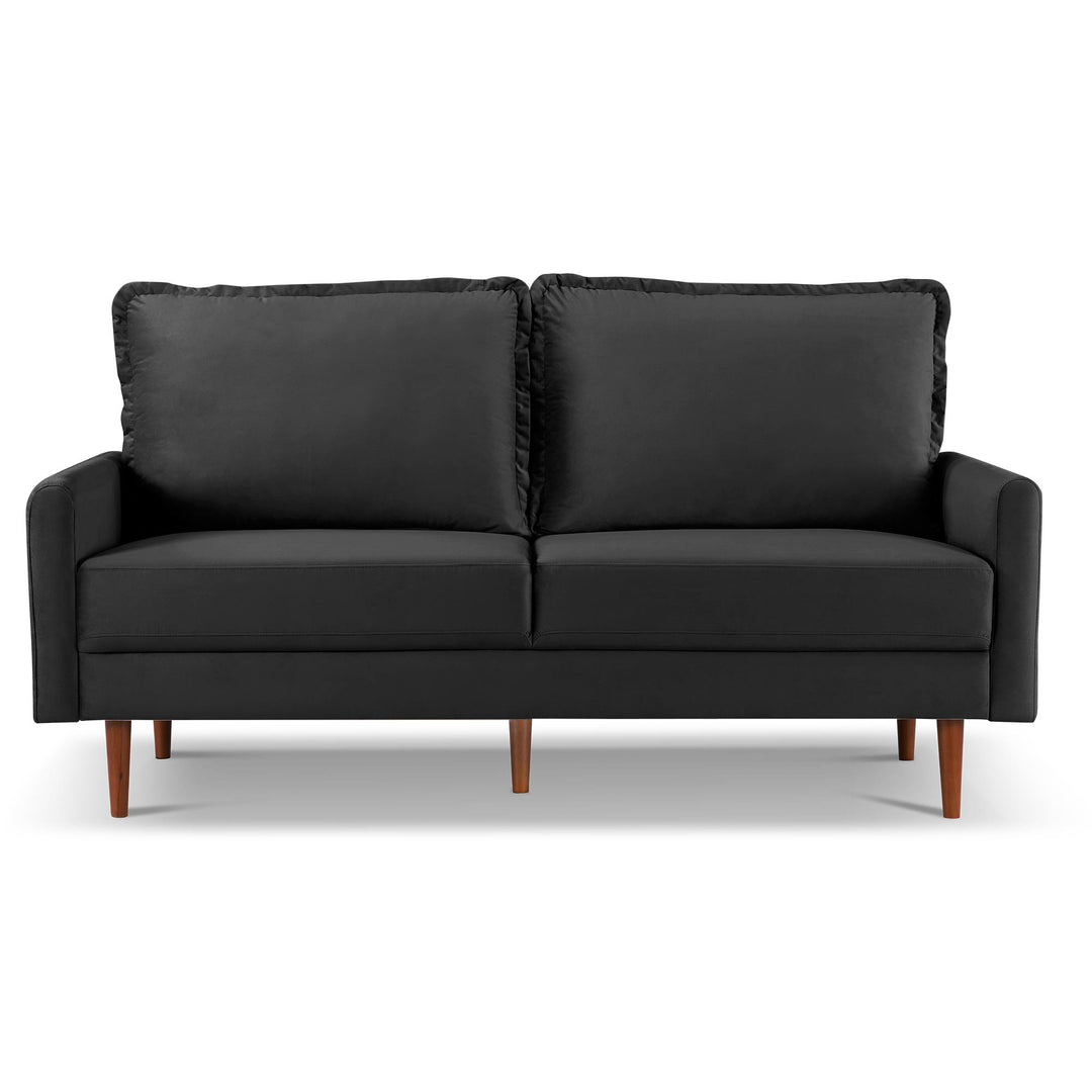 69" Black Velvet Sofa With Dark Brown Legs