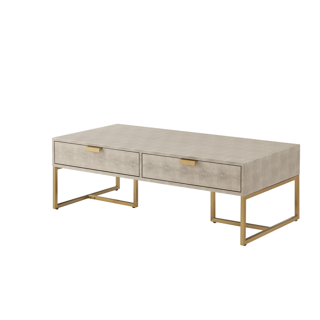 46" Cream and Gold Coffee Table with Two Drawers