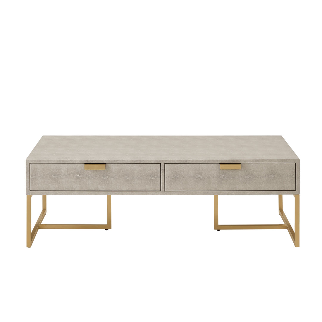 46" Cream and Gold Coffee Table with Two Drawers