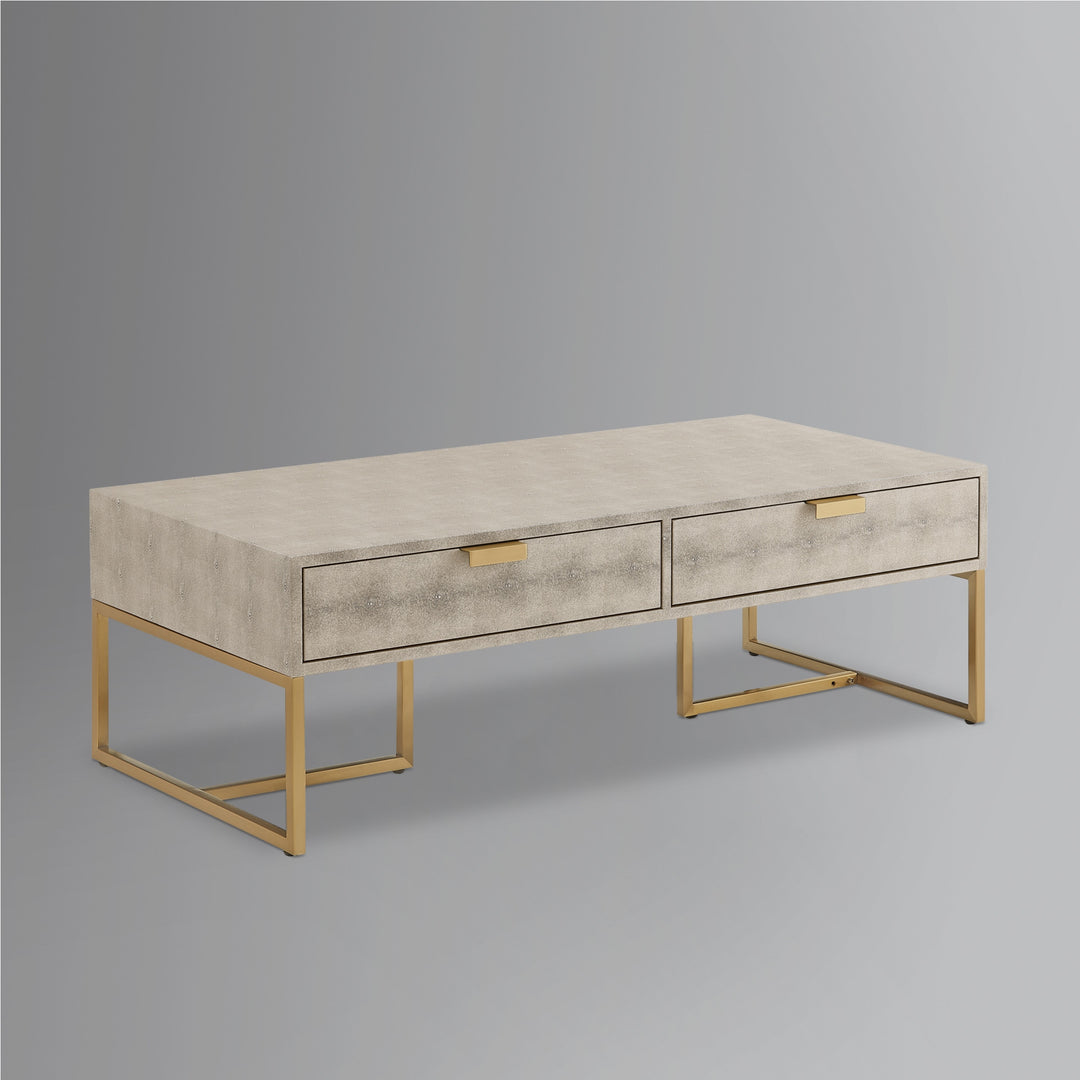 46" Cream and Gold Coffee Table with Two Drawers