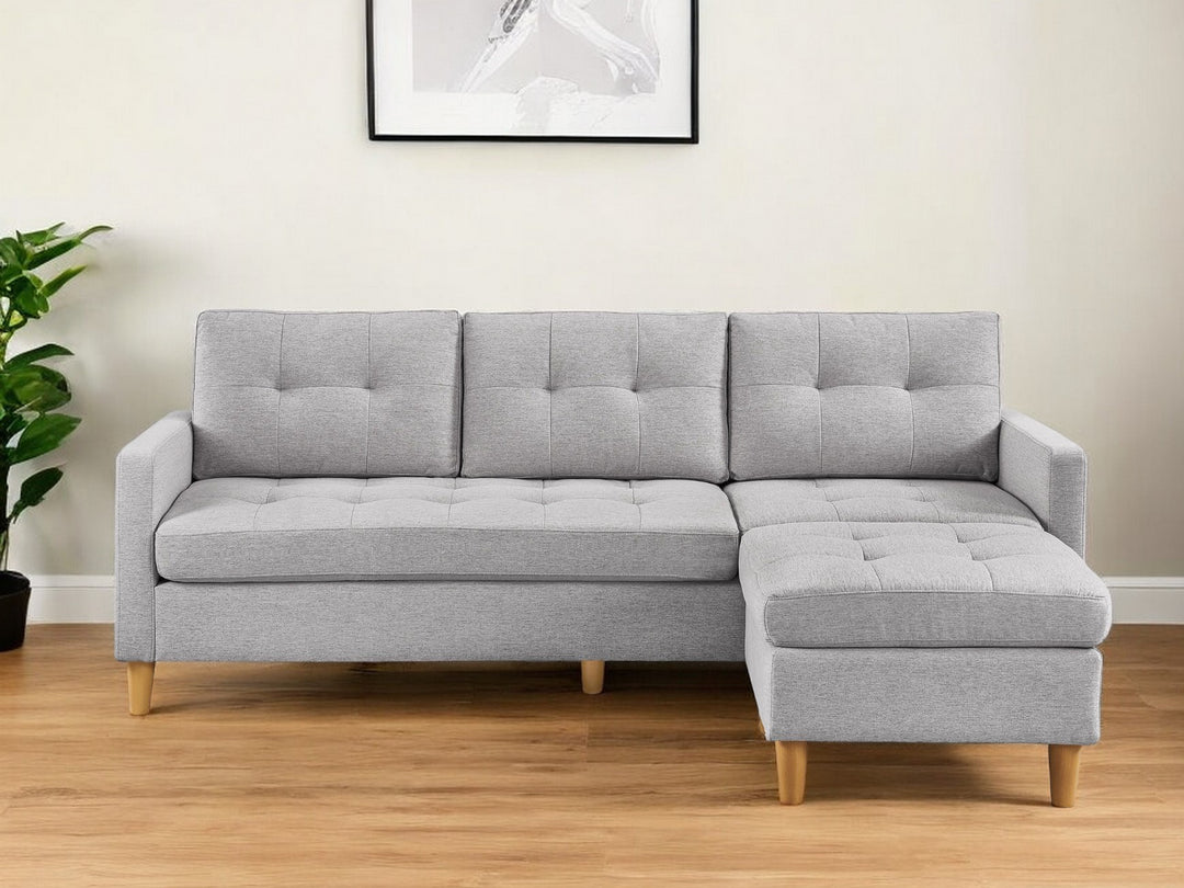 87" Light Gray Polyester Blend Sofa With Ottoman With Natural Legs