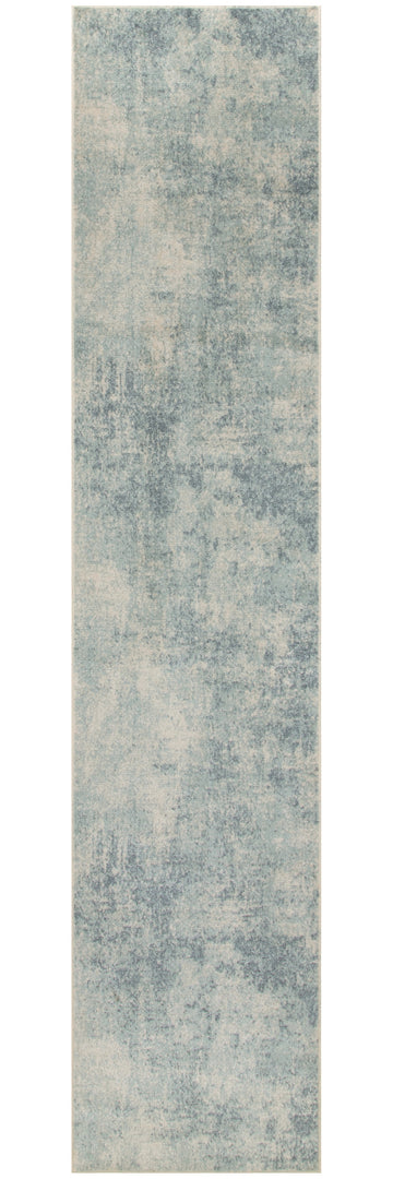 10' Runner Blue and Ivory Abstract Power Loom Washable Runner Rug