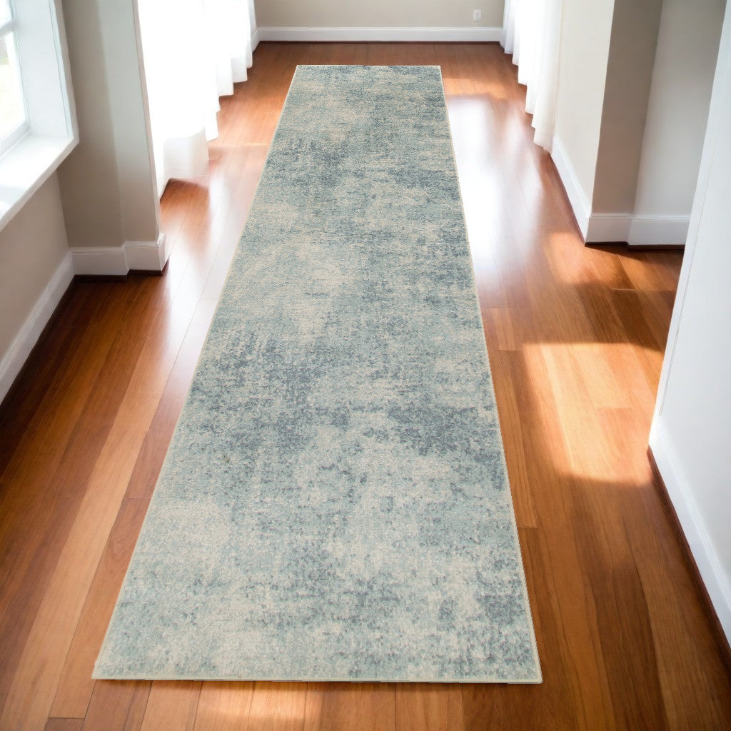 10' Runner Blue and Ivory Abstract Power Loom Washable Runner Rug