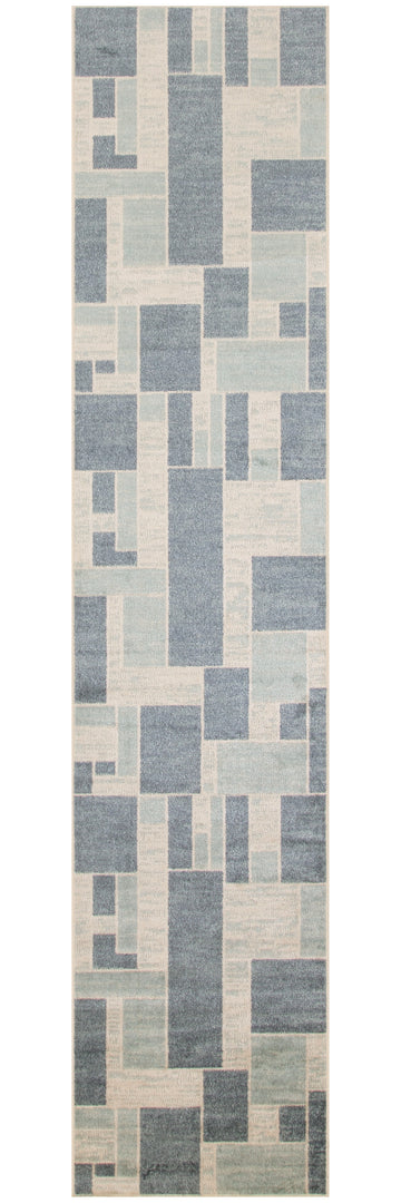 10' Runner Blue and Ivory Geometric Power Loom Washable Runner Rug