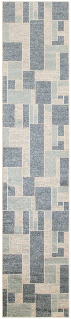 10' Runner Blue and Ivory Geometric Power Loom Washable Runner Rug