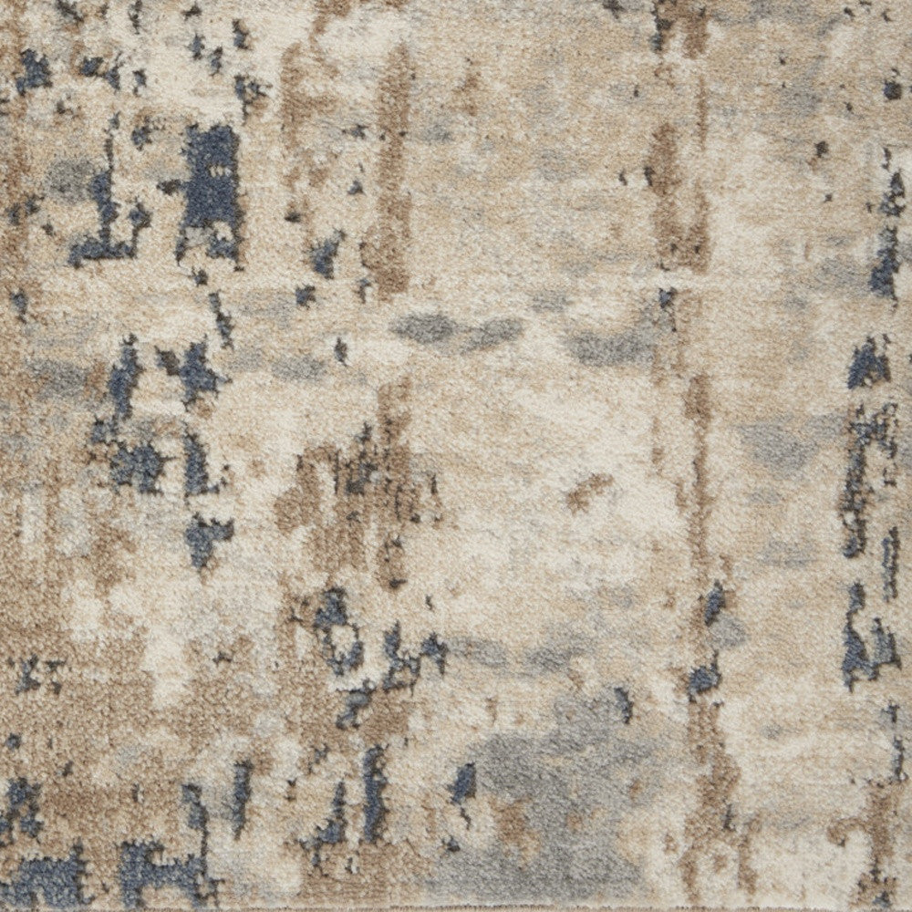 16' Runner Beige and Gray Abstract Power Loom Runner Rug