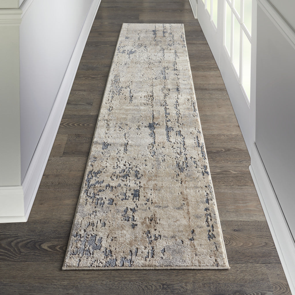 16' Runner Beige and Gray Abstract Power Loom Runner Rug