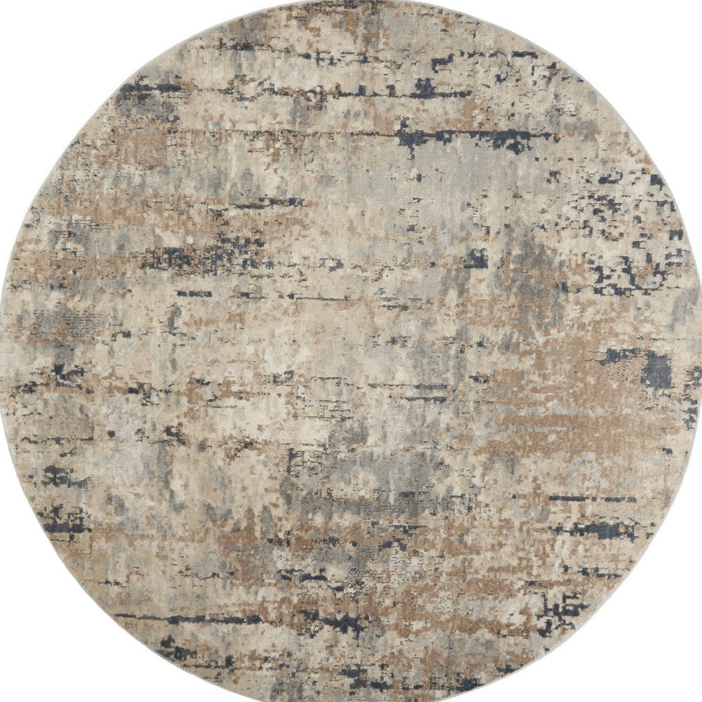 10' Beige and Gray Round Abstract Power Loom Area Rug