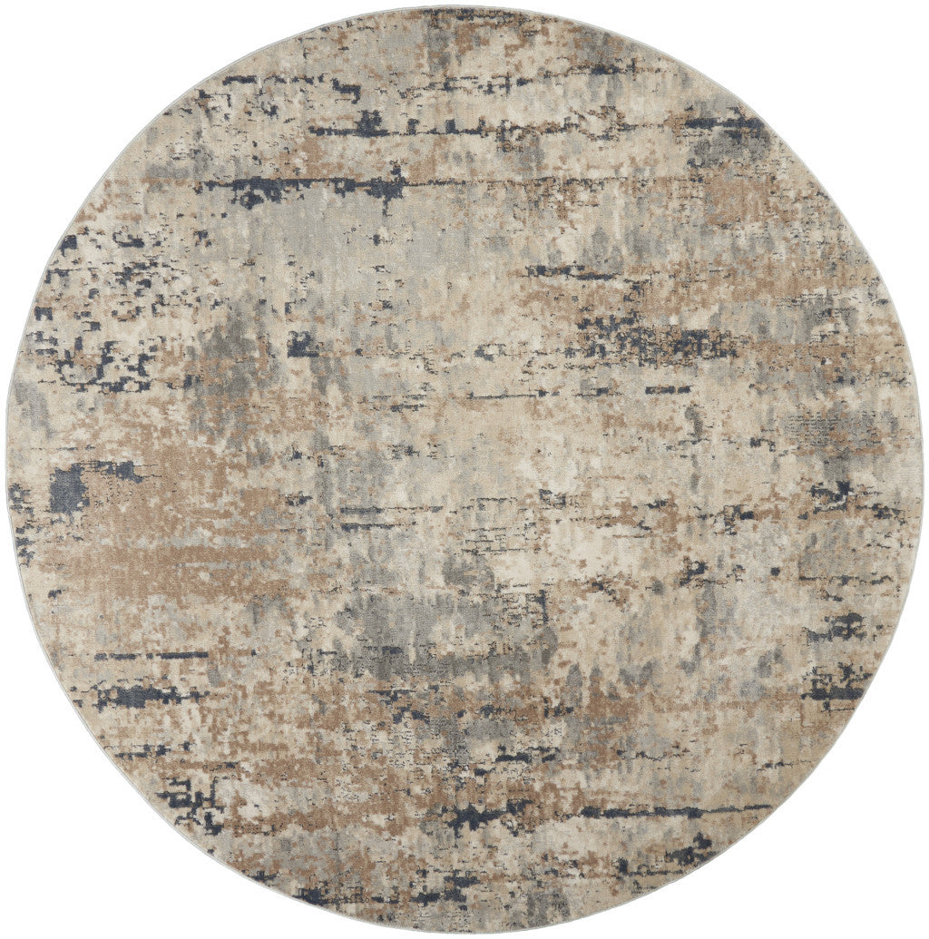 10' Beige and Gray Round Abstract Power Loom Area Rug