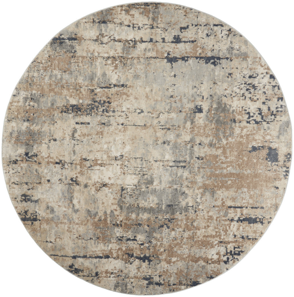 10' Beige and Gray Round Abstract Power Loom Area Rug