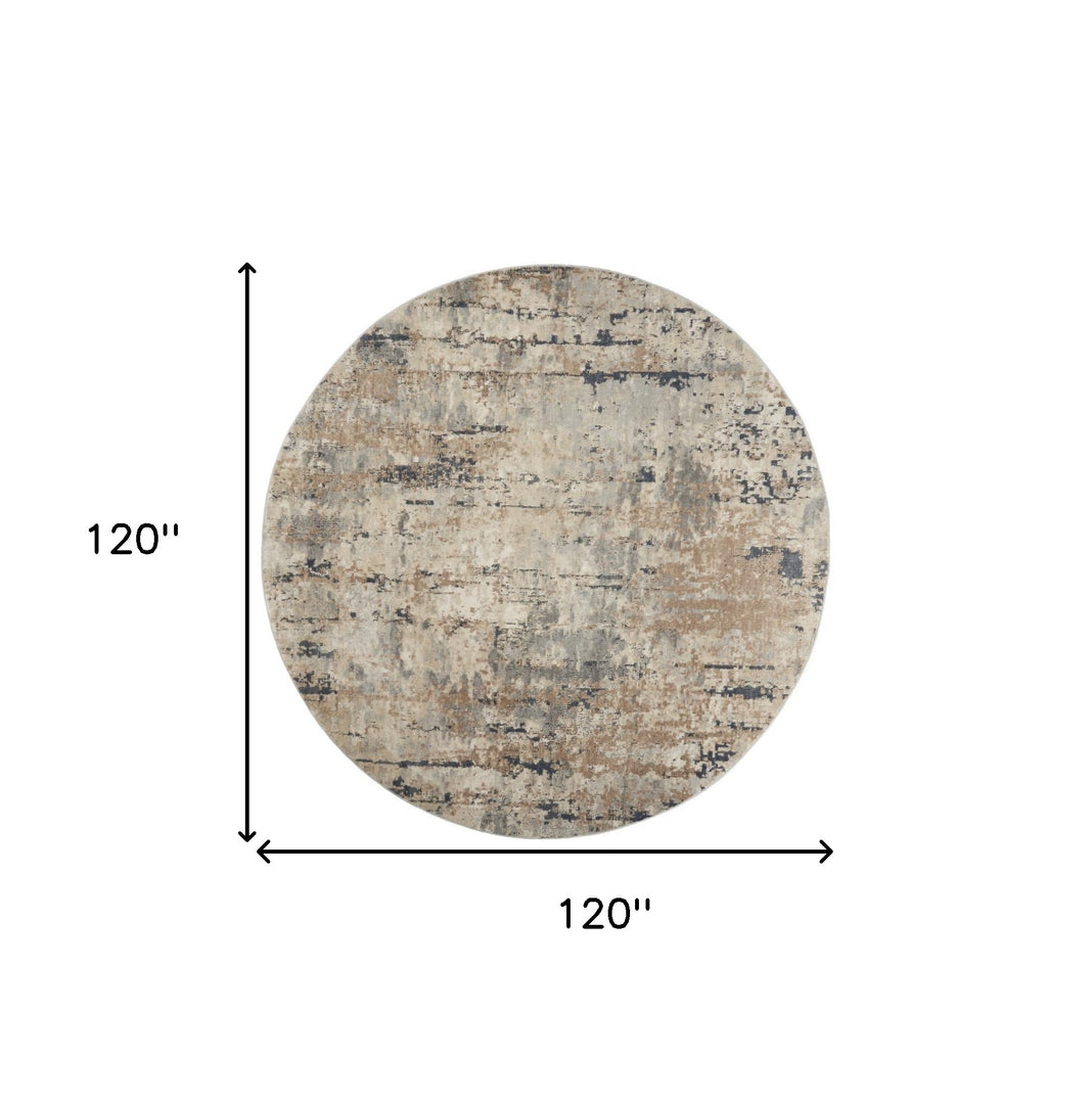 10' Beige and Gray Round Abstract Power Loom Area Rug