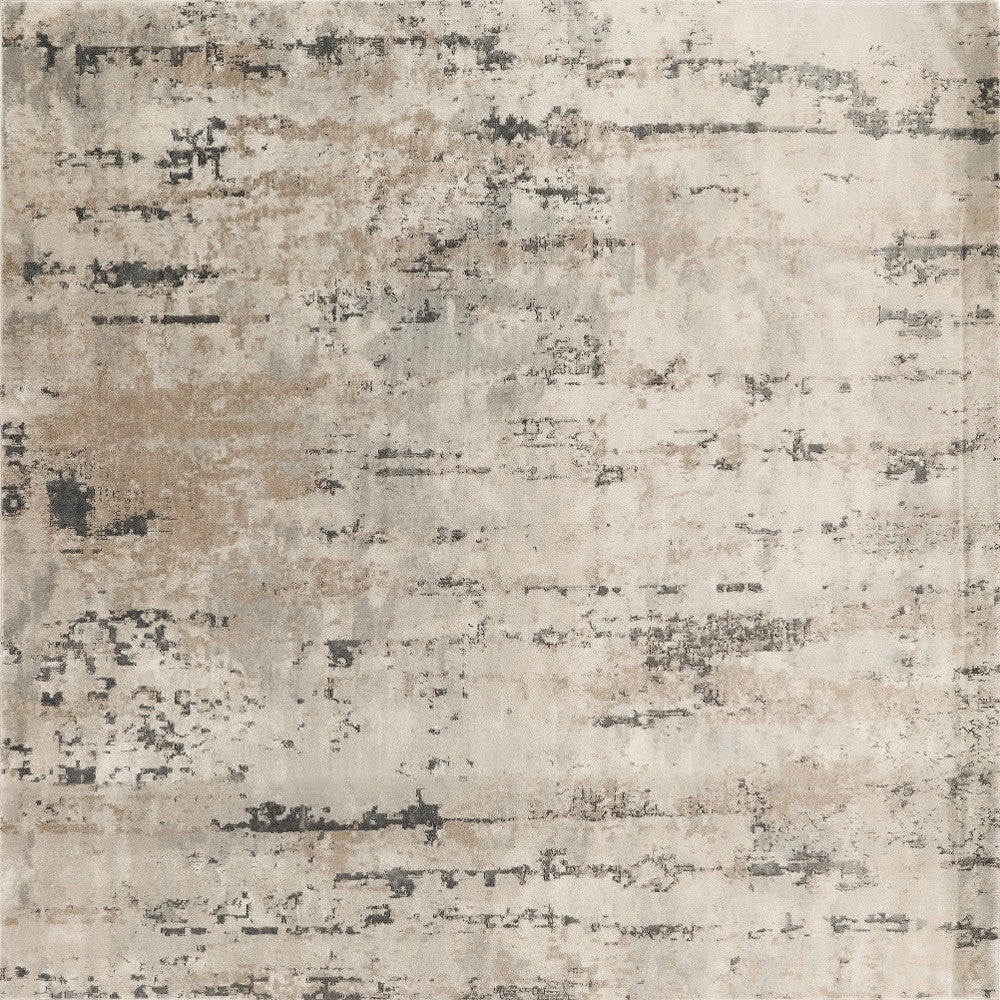 10' Beige and Gray Square Abstract Power Loom Area Rug