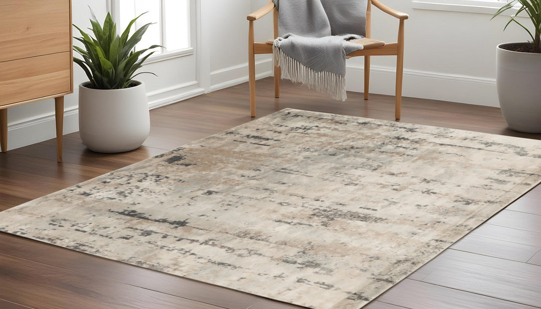 10' Beige and Gray Square Abstract Power Loom Area Rug