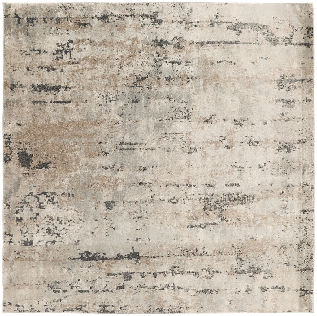 10' Beige and Gray Square Abstract Power Loom Area Rug