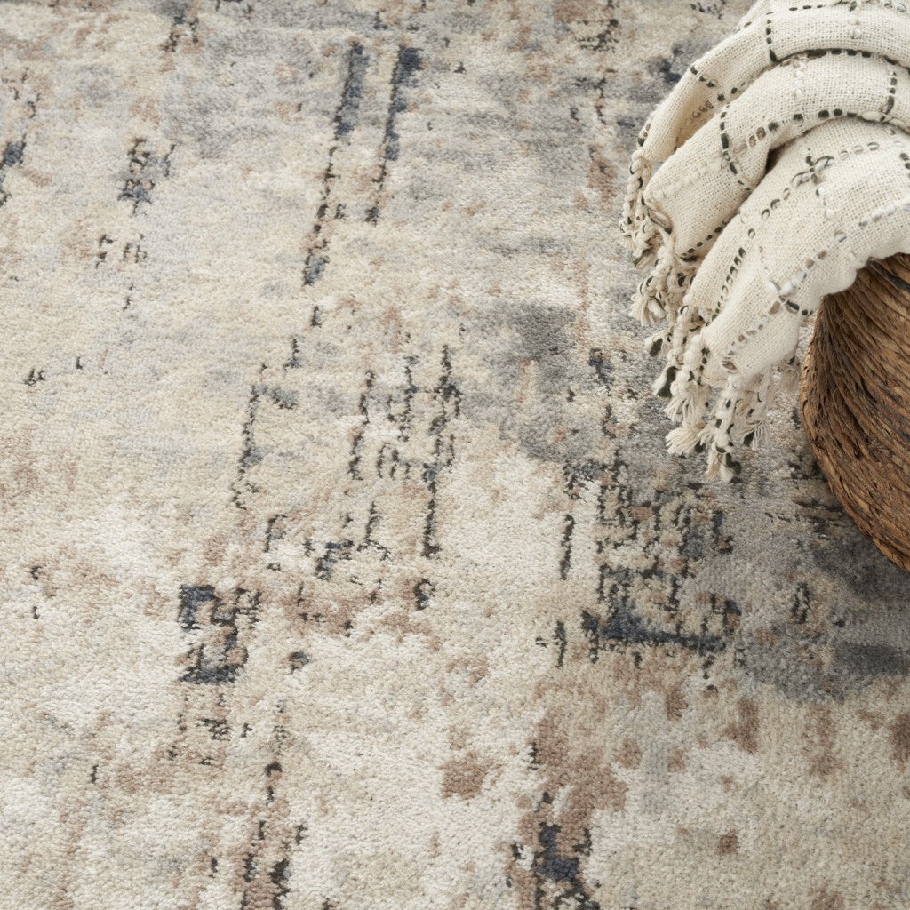 10' Beige and Gray Square Abstract Power Loom Area Rug