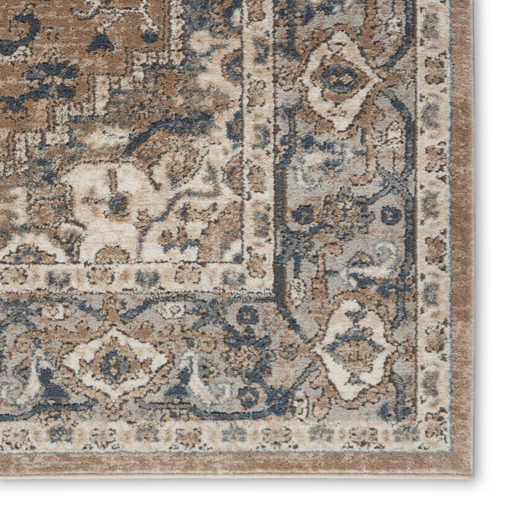 16' Runner Beige and Gray Medallion Power Loom Distressed Runner Rug