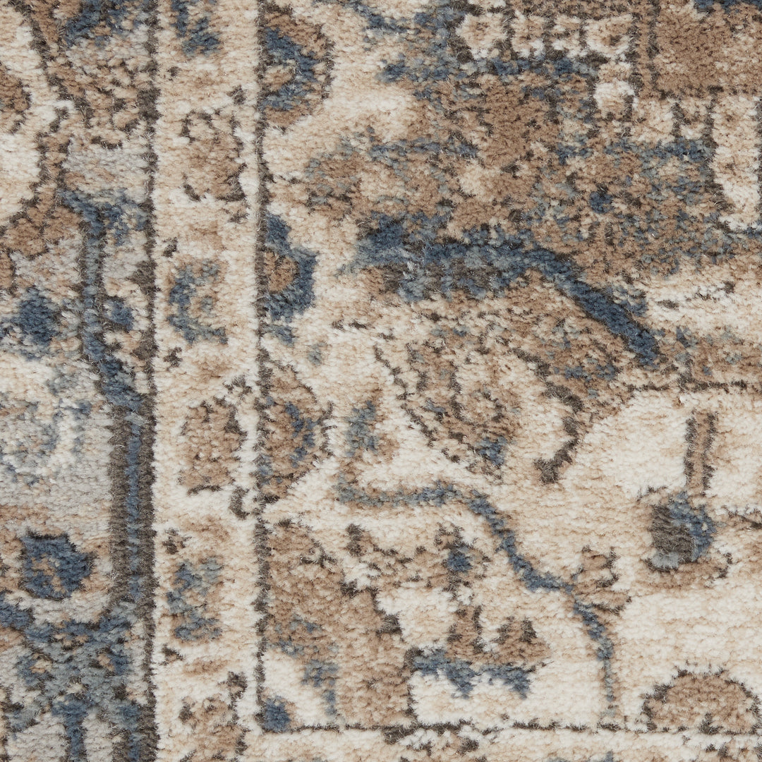 16' Runner Beige and Gray Medallion Power Loom Distressed Runner Rug