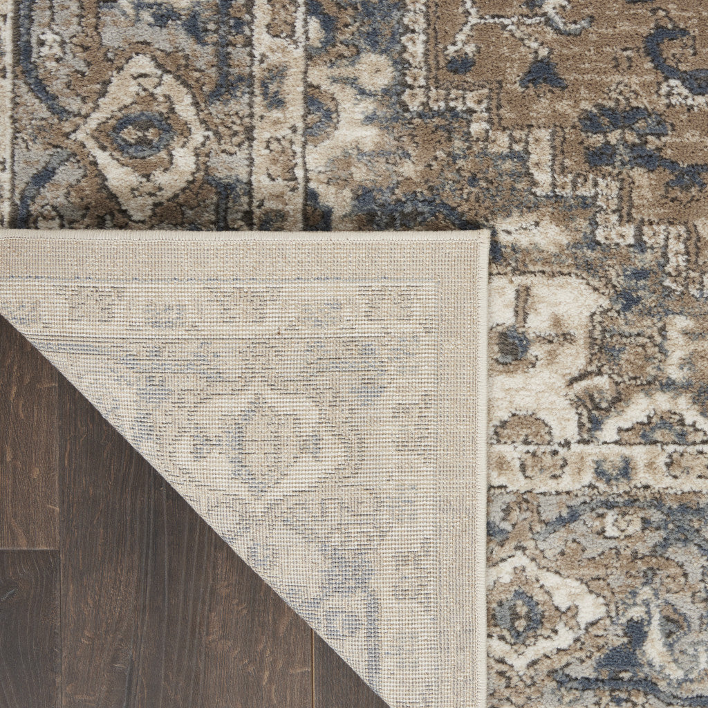 16' Runner Beige and Gray Medallion Power Loom Distressed Runner Rug