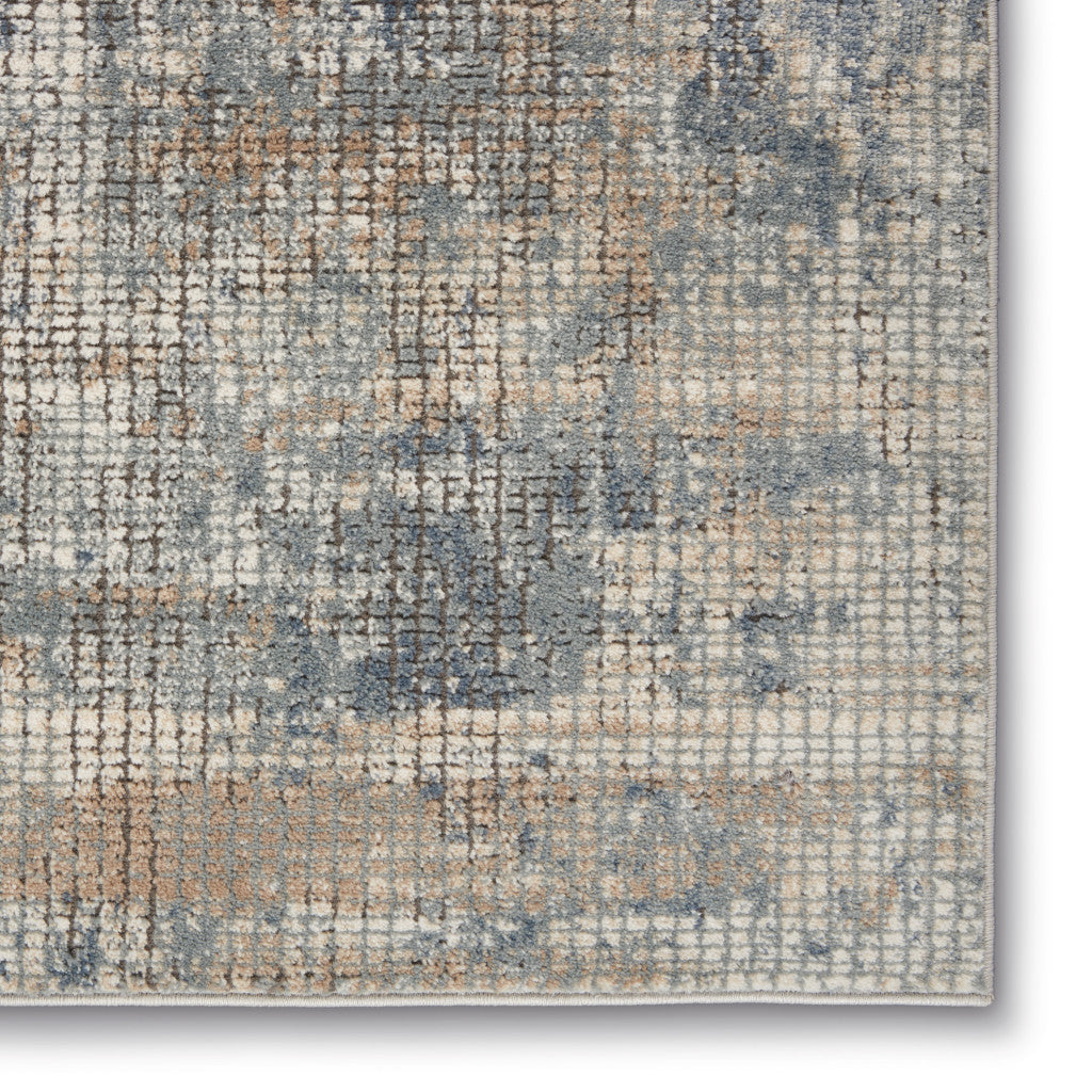 10' Runner Beige and Blue Abstract Power Loom Distressed Runner Rug