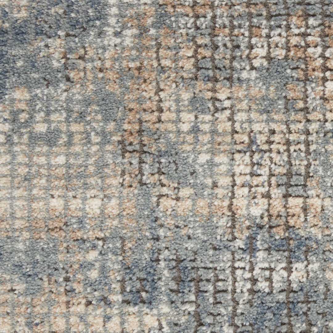 10' Runner Beige and Blue Abstract Power Loom Distressed Runner Rug