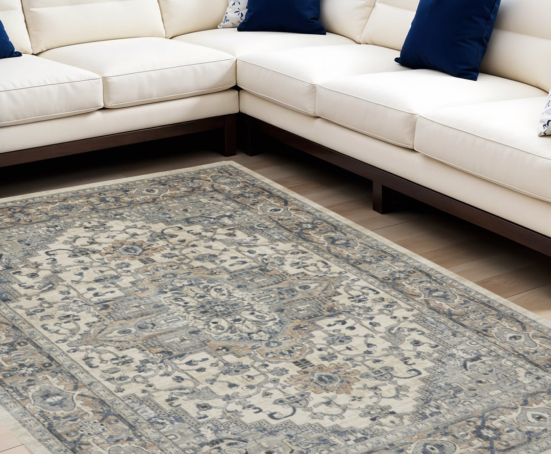 12' X 15' Ivory and Gray Medallion Power Loom Area Rug