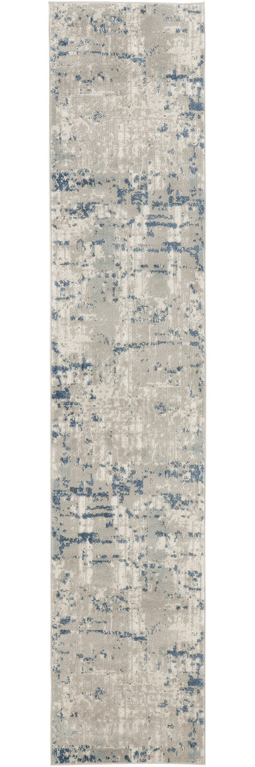 16' Runner Gray and Ivory Abstract Power Loom Runner Rug