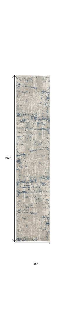 16' Runner Gray and Ivory Abstract Power Loom Runner Rug