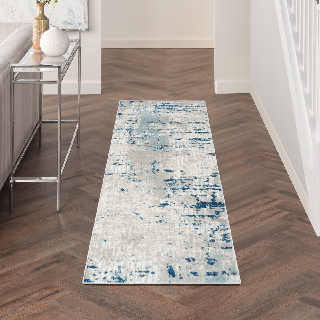 16' Runner Gray and Ivory Abstract Power Loom Runner Rug