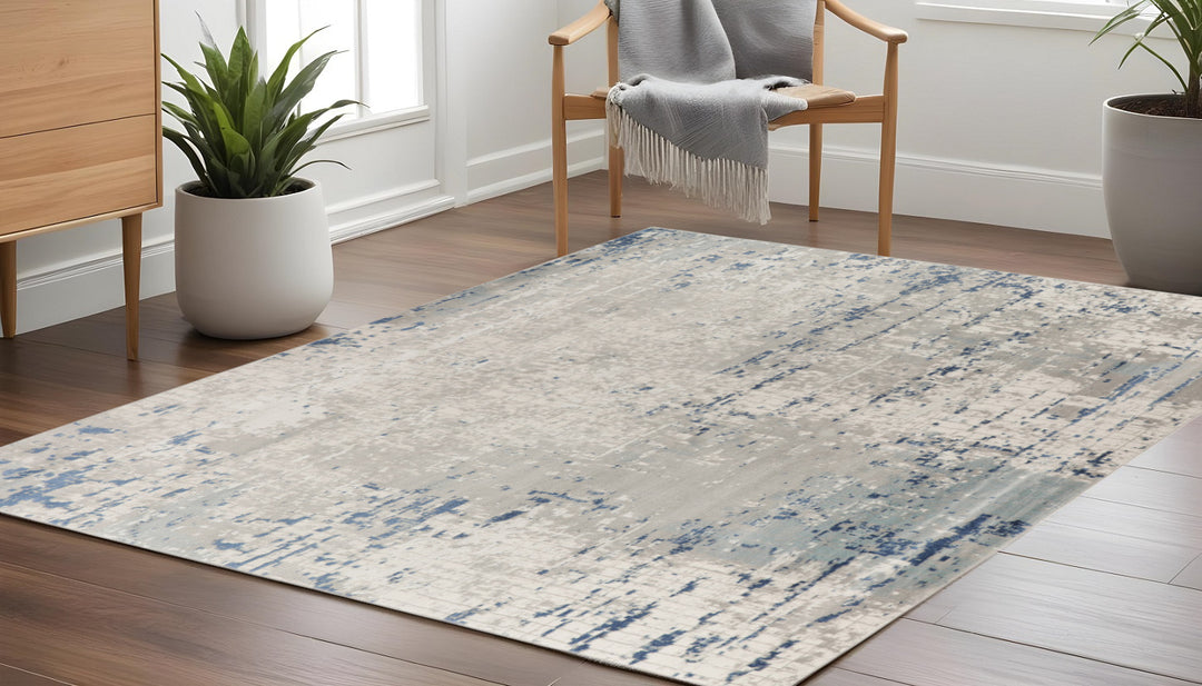 10' Gray and Ivory Square Abstract Power Loom Area Rug