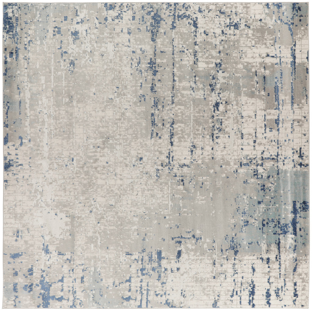 10' Gray and Ivory Square Abstract Power Loom Area Rug