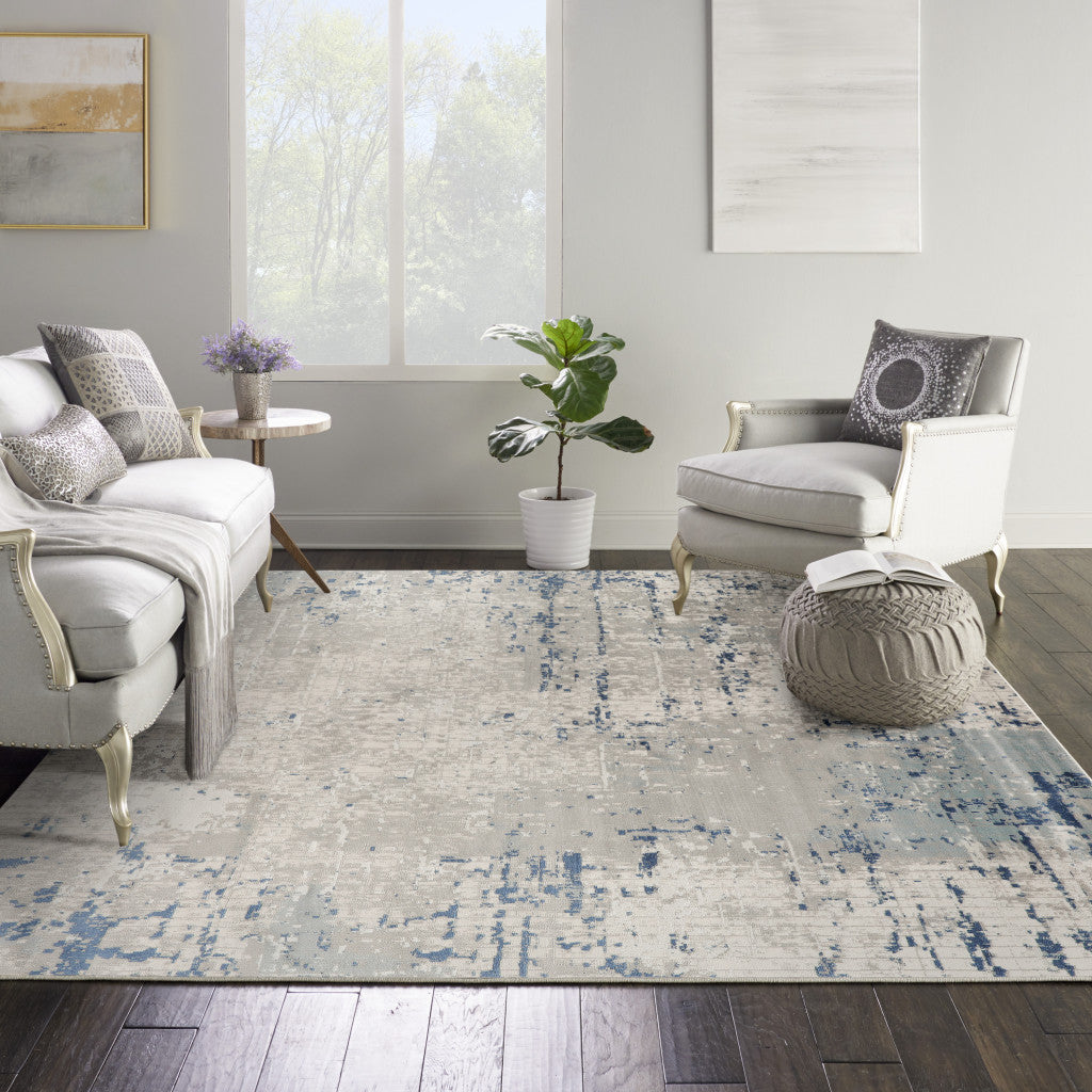 10' Gray and Ivory Square Abstract Power Loom Area Rug