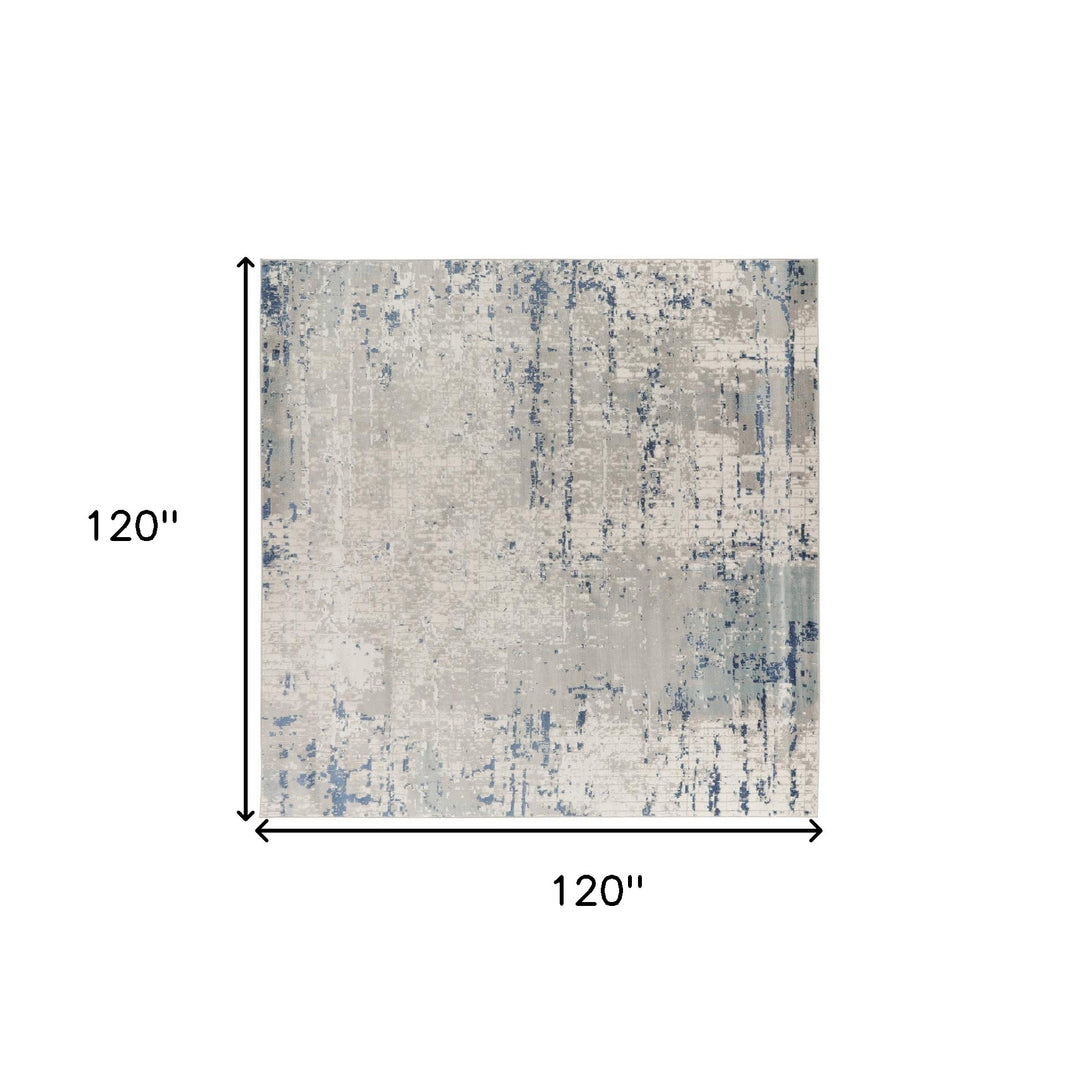 10' Gray and Ivory Square Abstract Power Loom Area Rug