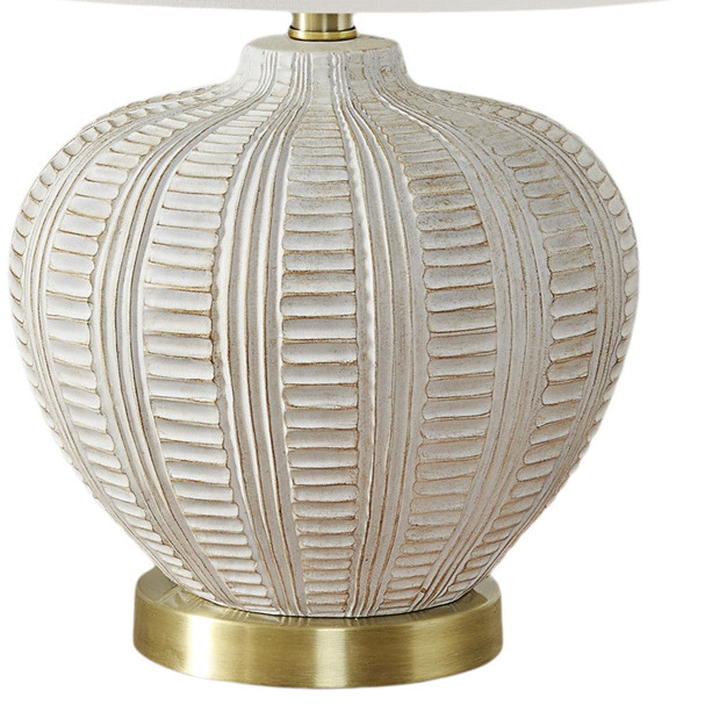 21" Gold and White Urn Table Lamp With Ivory Drum Shade