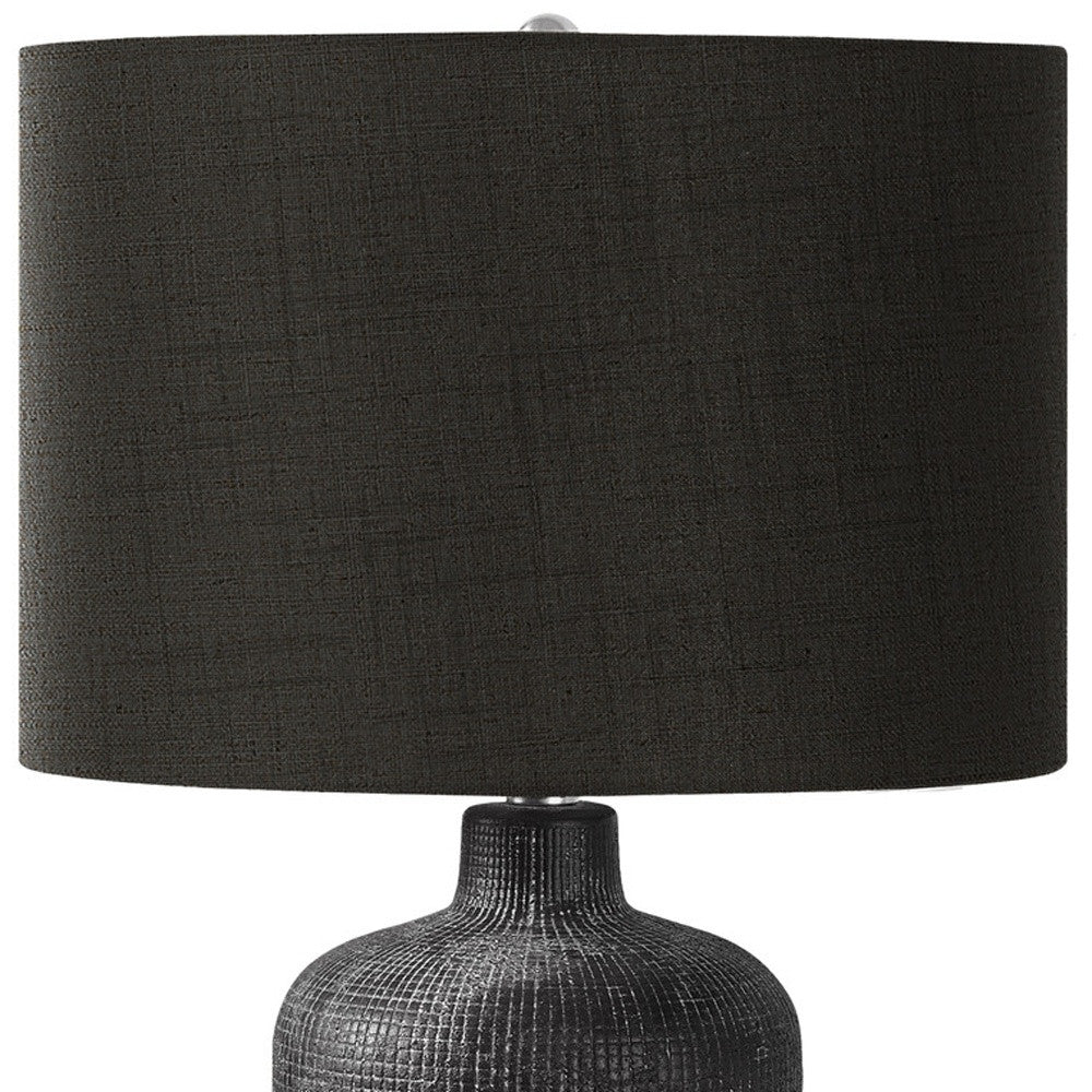 24" Black Ceramic Round Table Lamp With Black Drum Shade