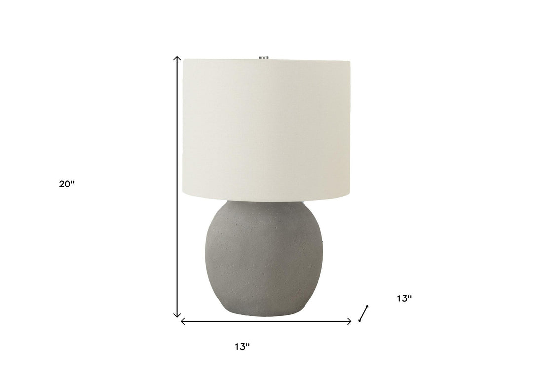 20" Gray Concrete Round Table Lamp With Ivory Drum Shade