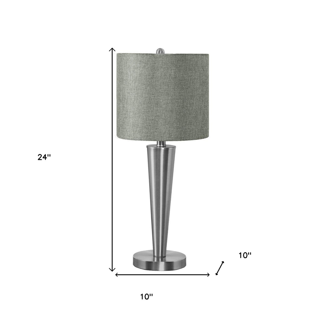 Set of Two 24" Silver Metal Candlestick USB Table Lamps With Gray Drum Shade