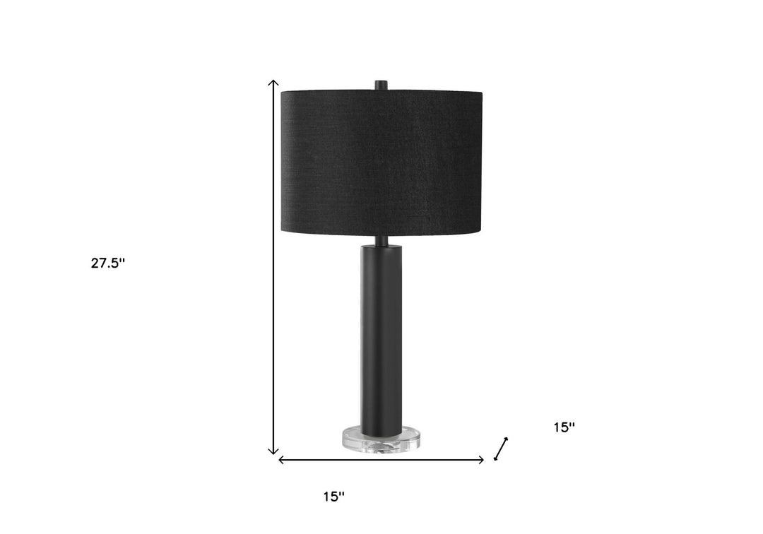 28" Black Metal and Acrylic Cylinder Table Lamp With Black Drum Shade